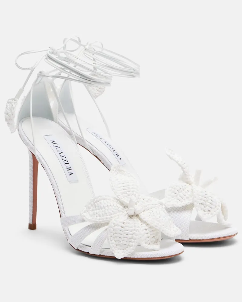 Aquazzura Sandalen Calypso aus Raffiabast mit Leder Weiß