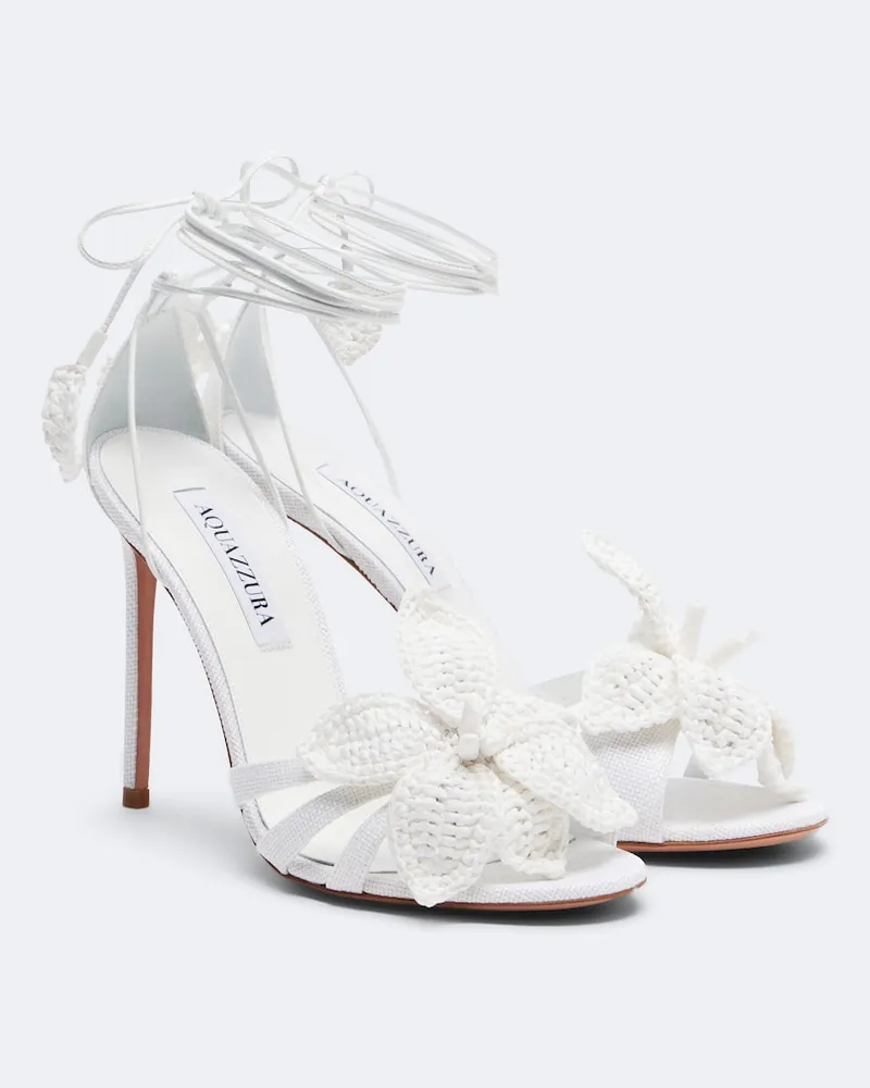 Aquazzura Sandalen Calypso aus Raffiabast mit Leder Weiß