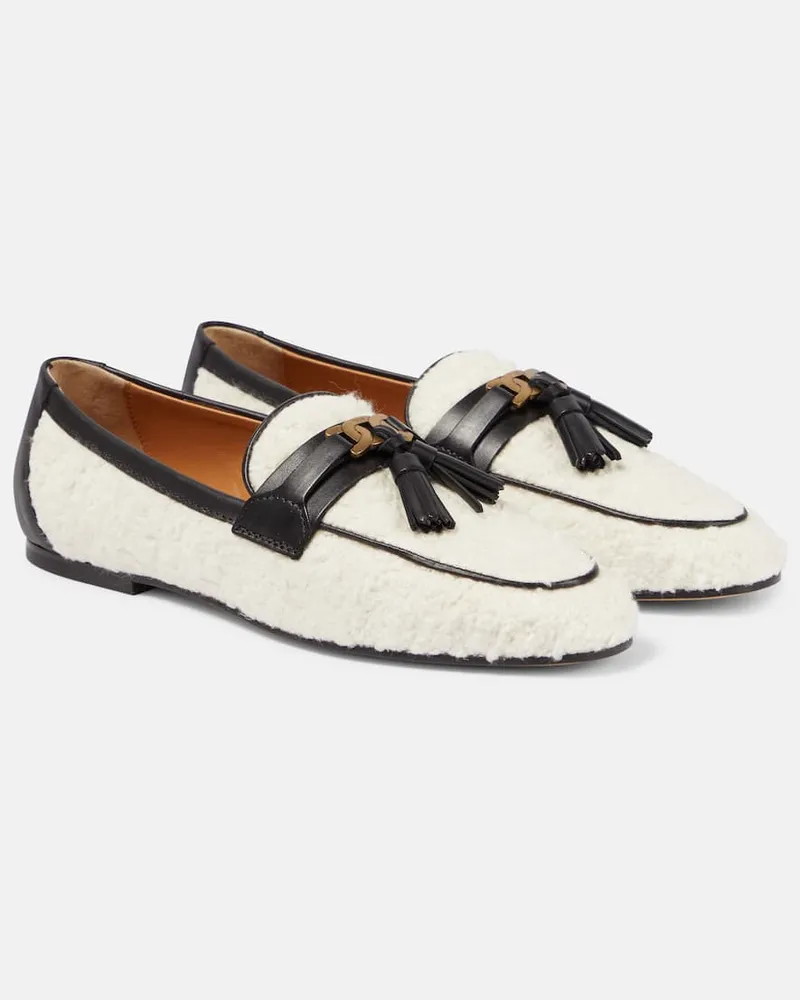 TOD'S Loafers aus Bouclé und Leder Weiß