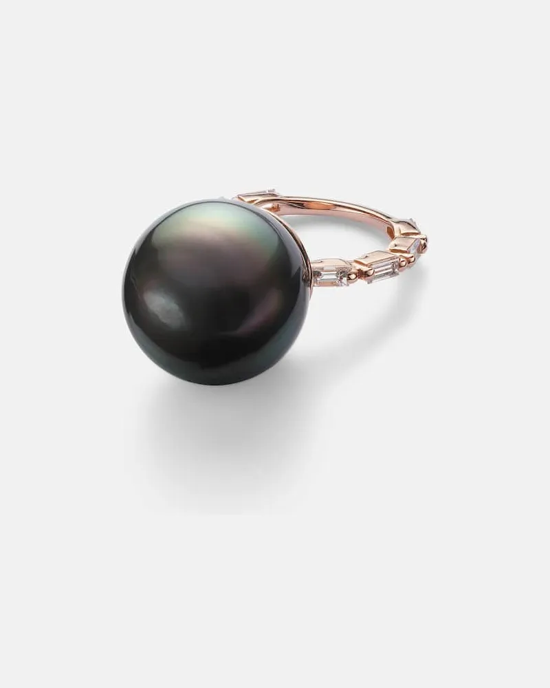 Suzanne Kalan Ring aus 18kt Roségold mit Diamanten und Tahitiperle Schwarz