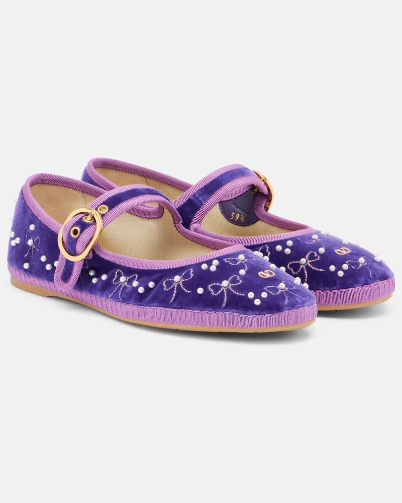 Valentino Garavani Verzierte Mary-Jane-Ballerinas Endouce aus Samt Violett