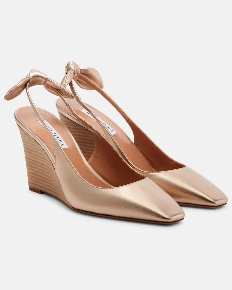 Aquazzura Wedges Very Bow Tie 85 aus Leder Beige