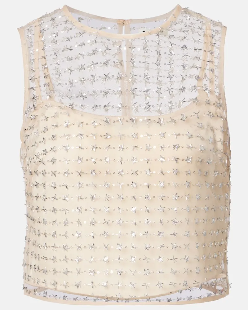 STAUD Top Seraphina aus Tüll mit Pailletten Rosa