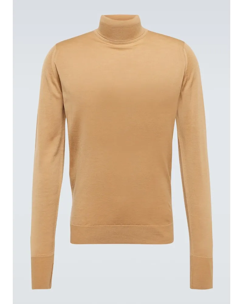 John Smedley Rollkragenpullover Richards aus Wolle Beige