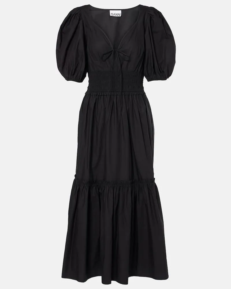 Ganni Midikleid aus Baumwollpopeline Schwarz