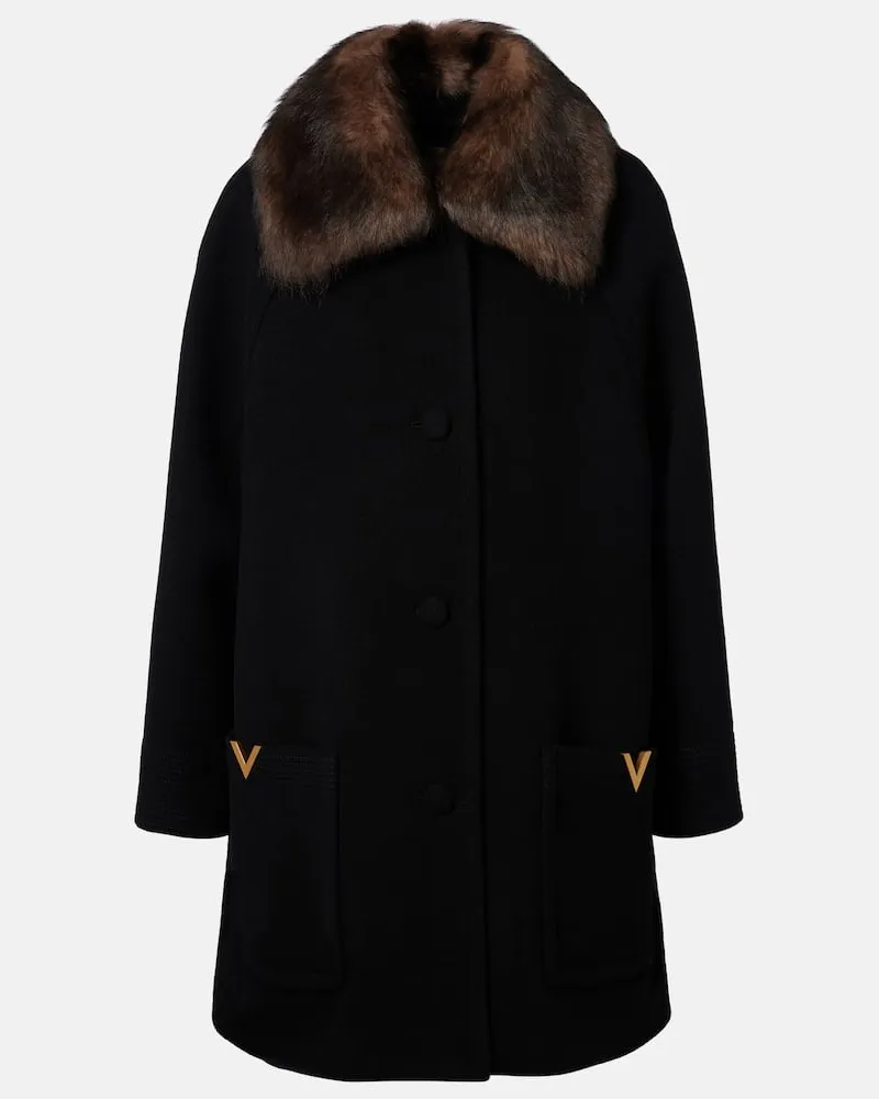 Valentino Garavani Mantel aus Schurwolle mit Shearling Schwarz