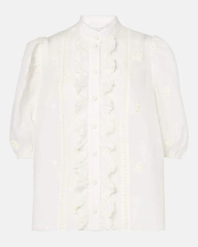 Zimmermann Bestickte Bluse Acacia aus Ramie Weiß