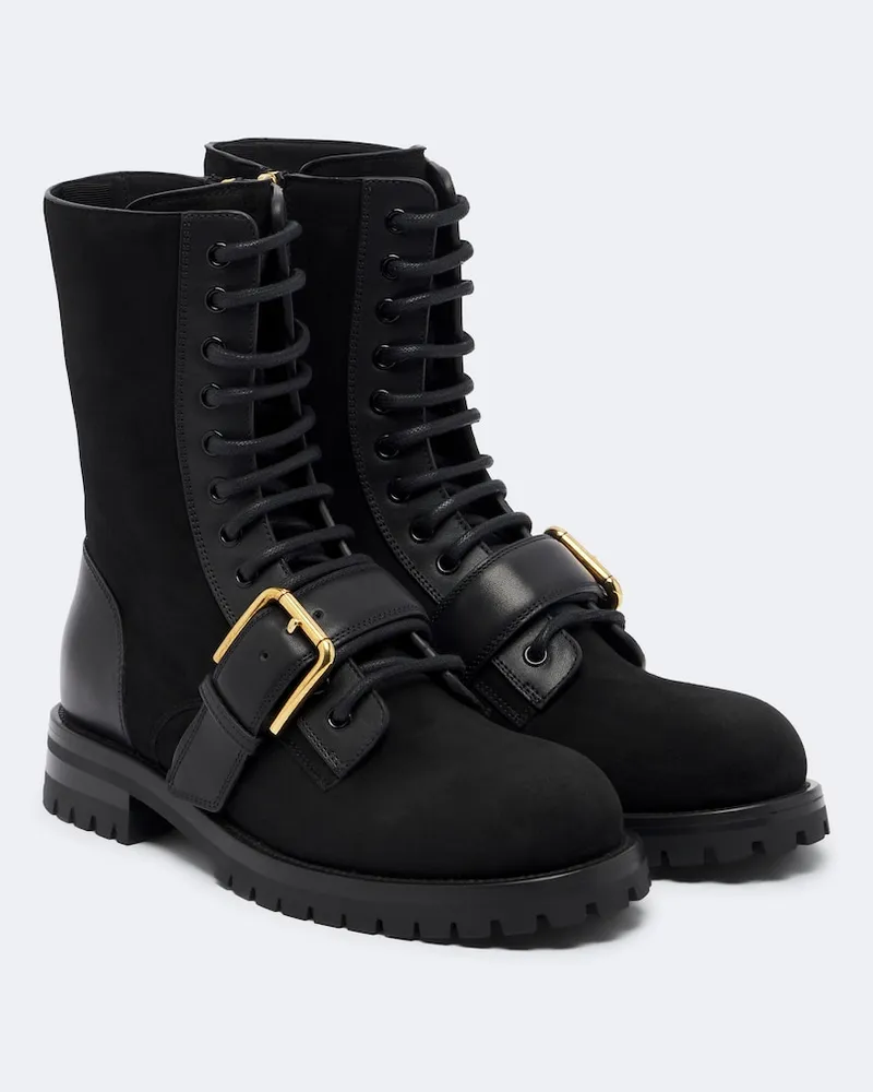 Dolce & Gabbana Schnürstiefel DG aus Veloursleder mit Leder Schwarz