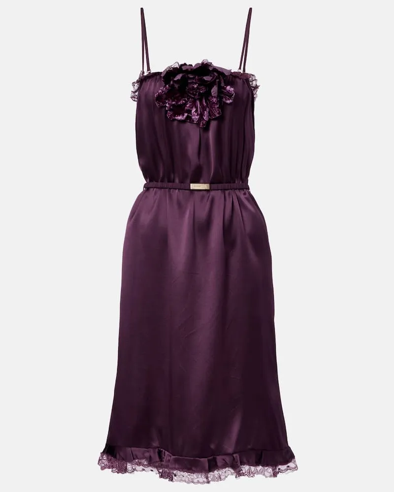 Gucci Midikleid aus Seidensatin mit Spitze Violett