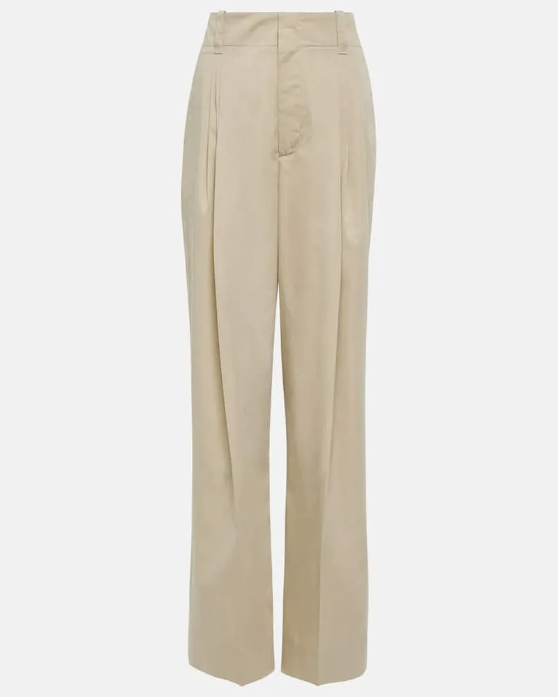 Bottega Veneta Weite High-Rise-Hose aus Baumwolle und Seide Weiß