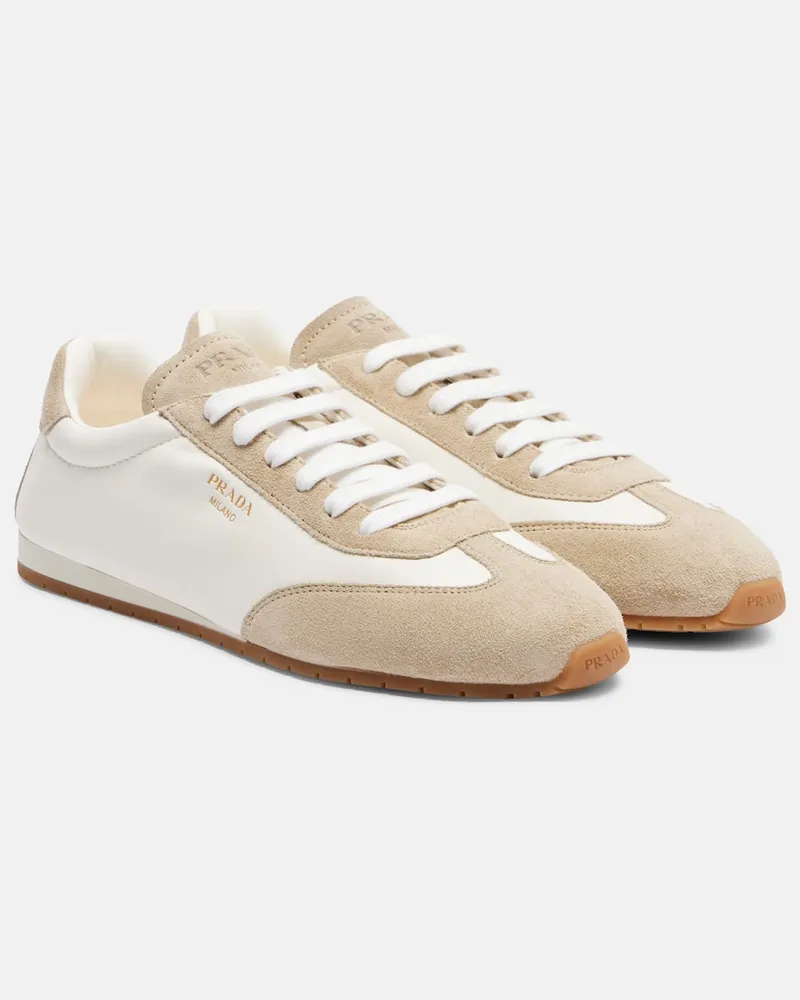 Prada Sneakers aus Leder mit Veloursleder Weiß