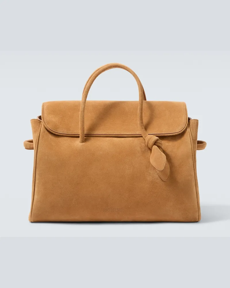 Jacquemus Tote Bag Turismo Large aus Veloursleder Beige