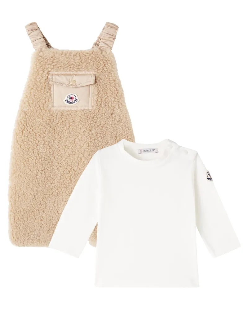 Moncler Baby Set aus Latzhose und Longsleeve Beige
