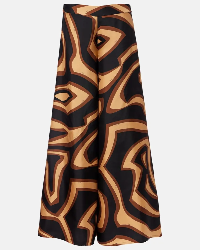 Emilio Pucci Weite Hose Labirinto aus Seidensatin Schwarz