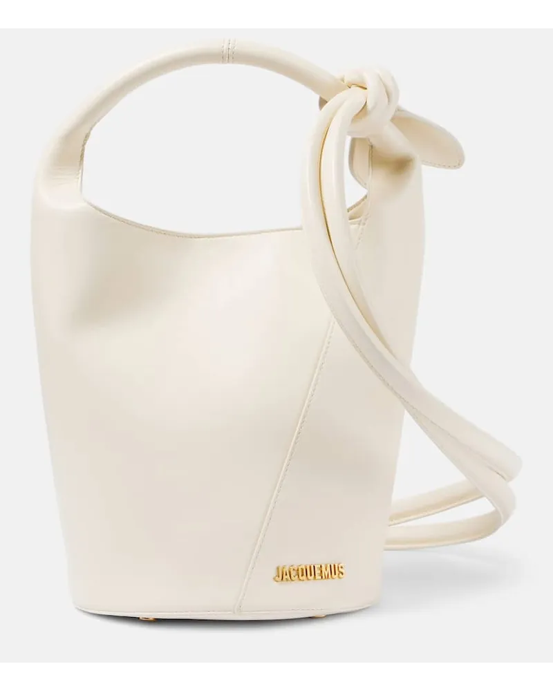 Jacquemus Bucket-Bag Le Petit Tourni Mini aus Leder Weiss