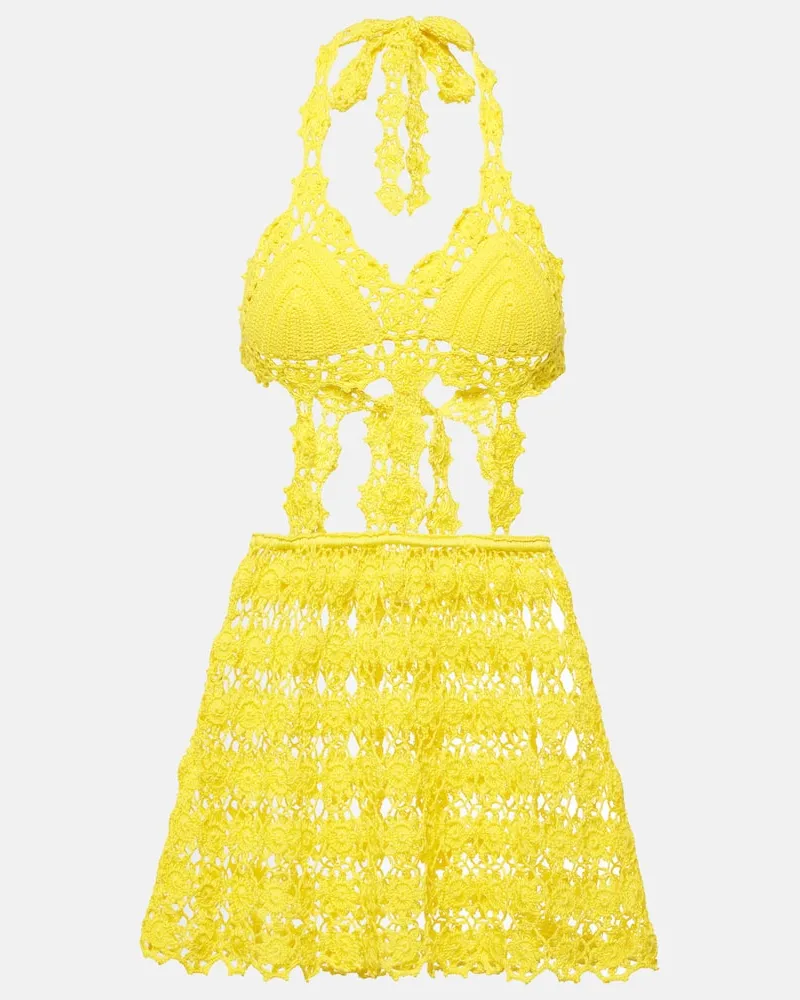 Anna Kosturova Minikleid Ibiza aus Häkelstrick Gelb