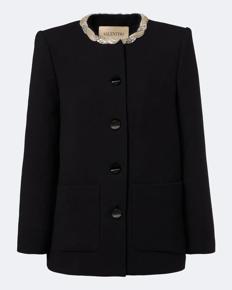 Valentino Garavani Verzierte Jacke aus Schurwoll-Crêpe Schwarz