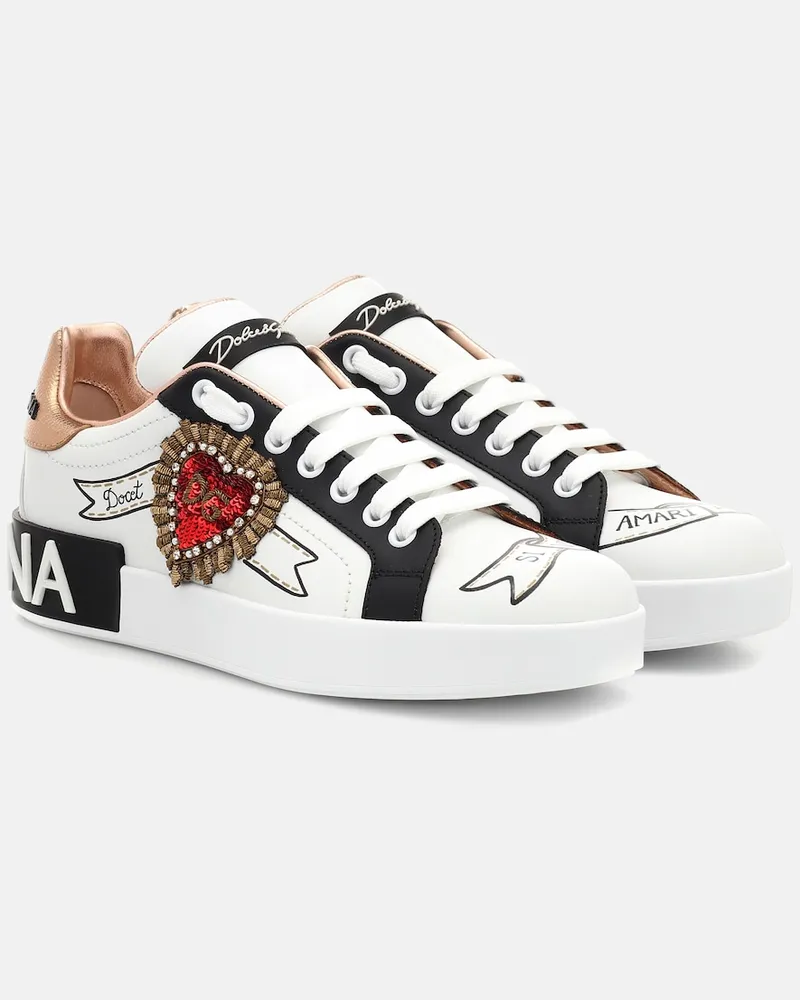 Dolce & Gabbana Verzierte Sneakers Portofino aus Leder Weiß