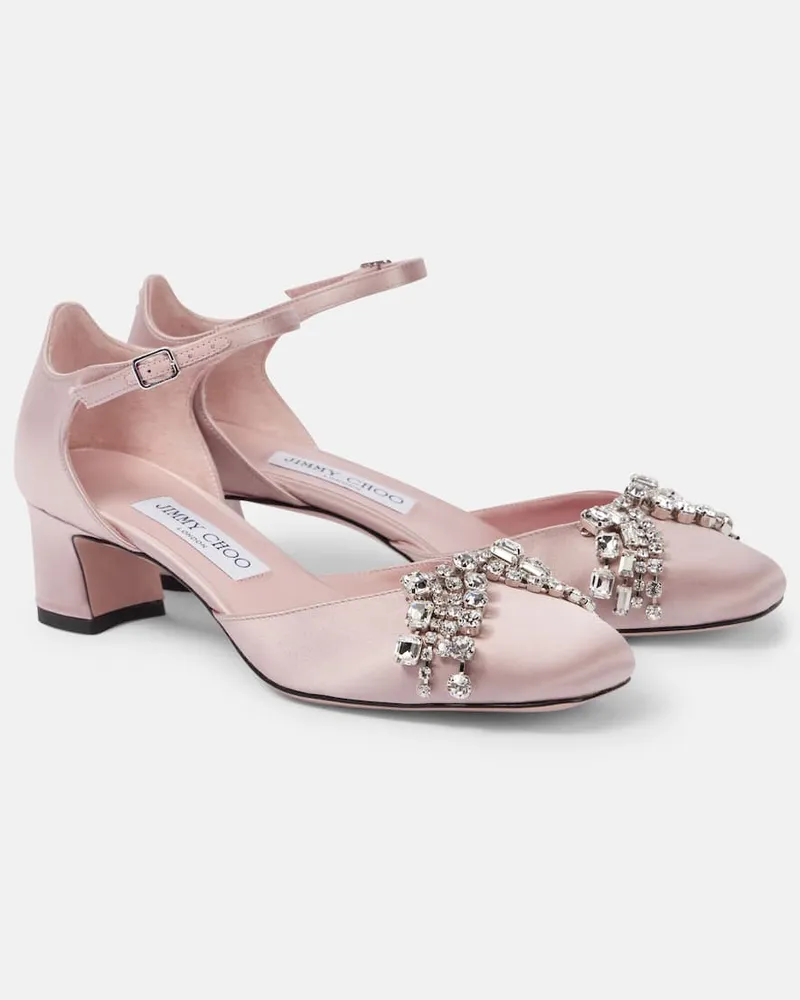 Jimmy Choo Pumps Verity 45 aus Satin mit Kristallen Rosa