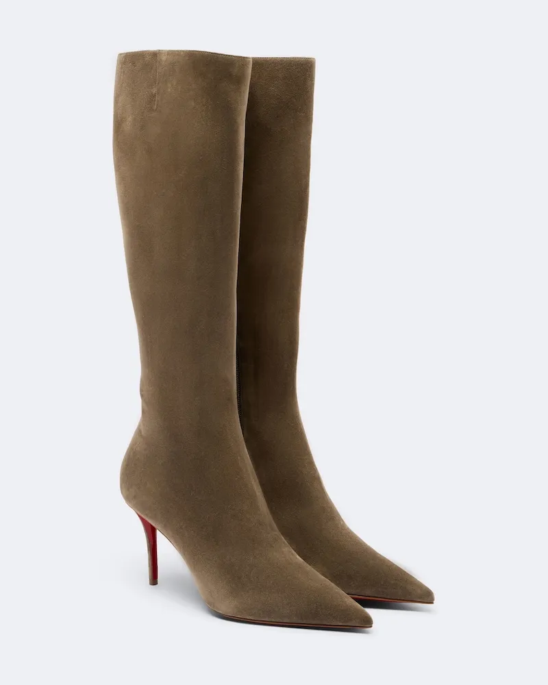 Christian Louboutin Kniehohe Stiefel Miss Z aus Veloursleder Beige