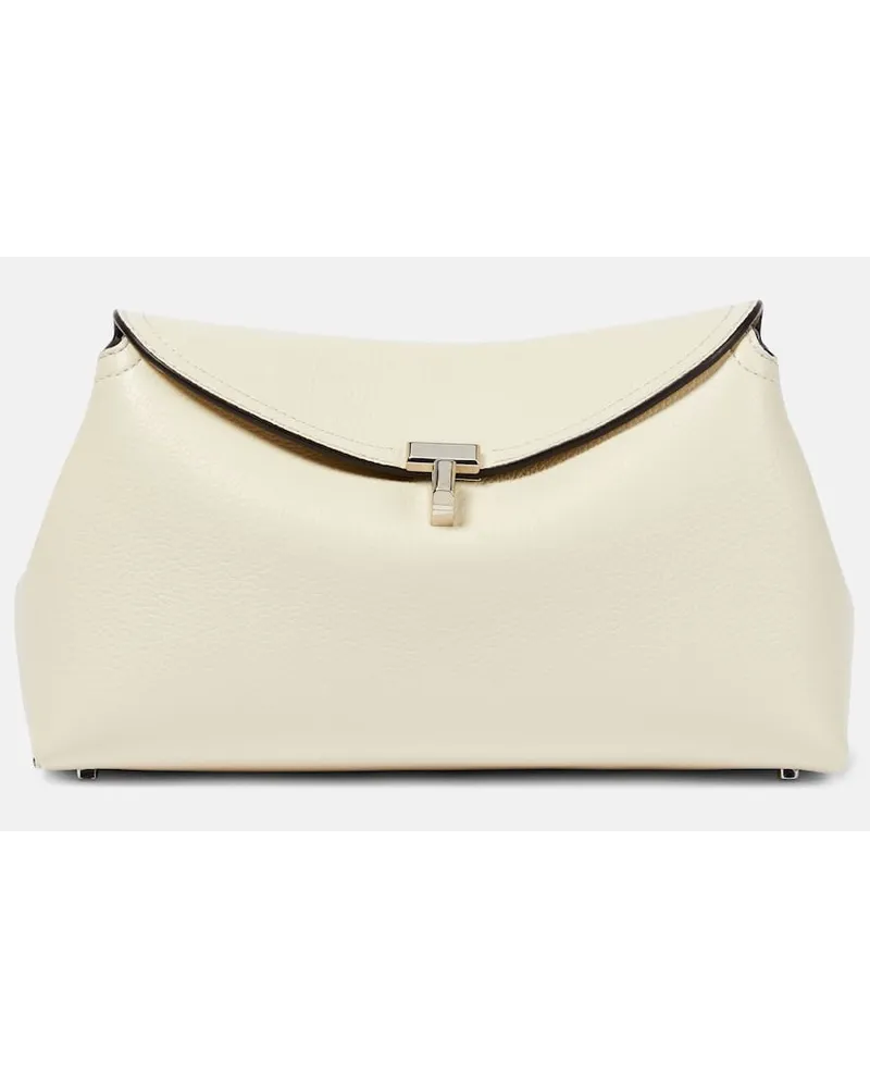 Totême Clutch T-Lock Small aus Leder Weiss