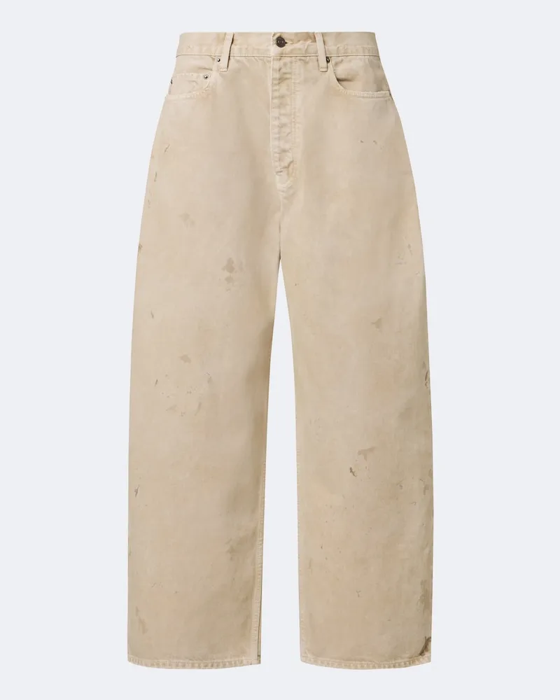 Balenciaga Distressed Wide-Leg Jeans Beige