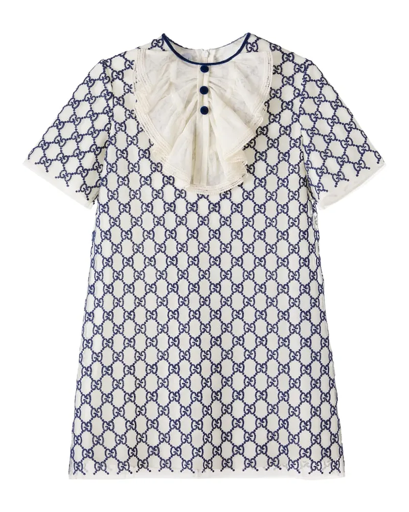 Gucci Besticktes Kleid GG mit Tüll Blau