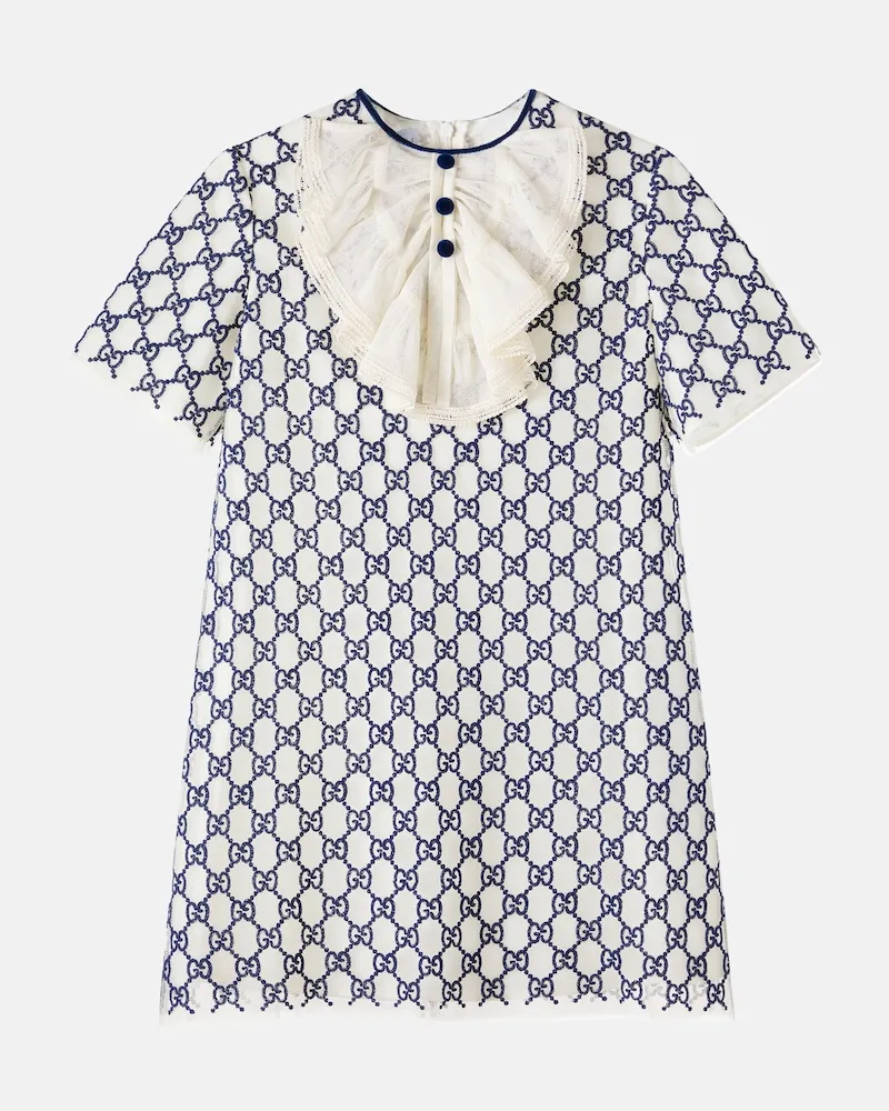 Gucci Besticktes Kleid GG mit Tüll Blau