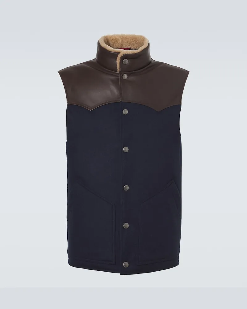 Brunello Cucinelli Weste aus Wolle mit Shearling Blau