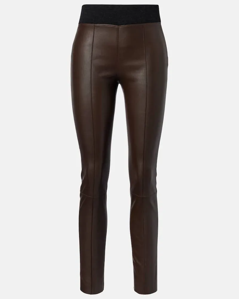 Brunello Cucinelli Schmale Hose aus Leder Braun
