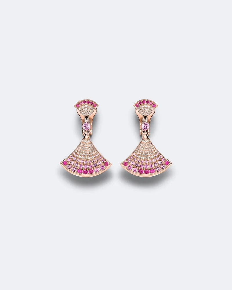 Bulgari Ohrringe Divas' Dream aus 18kt Roségold mit Diamanten, Rubinen und Saphiren Rosa