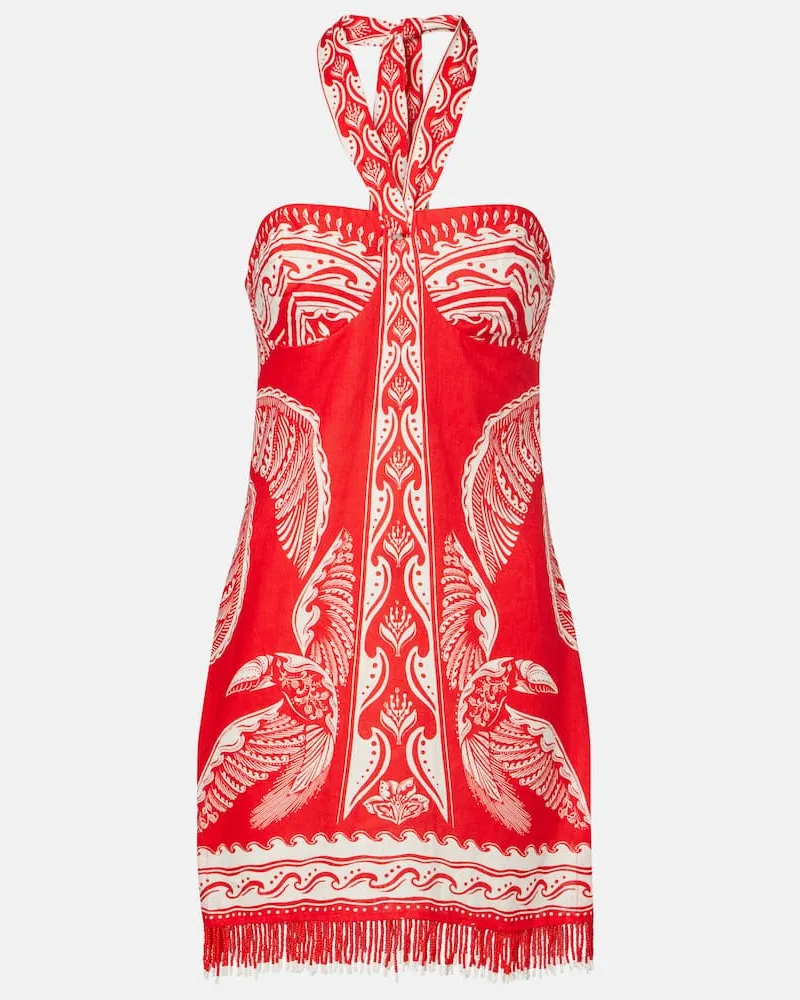 FARM Rio Minikleid Majestic Coconut Tree aus Leinen Rot