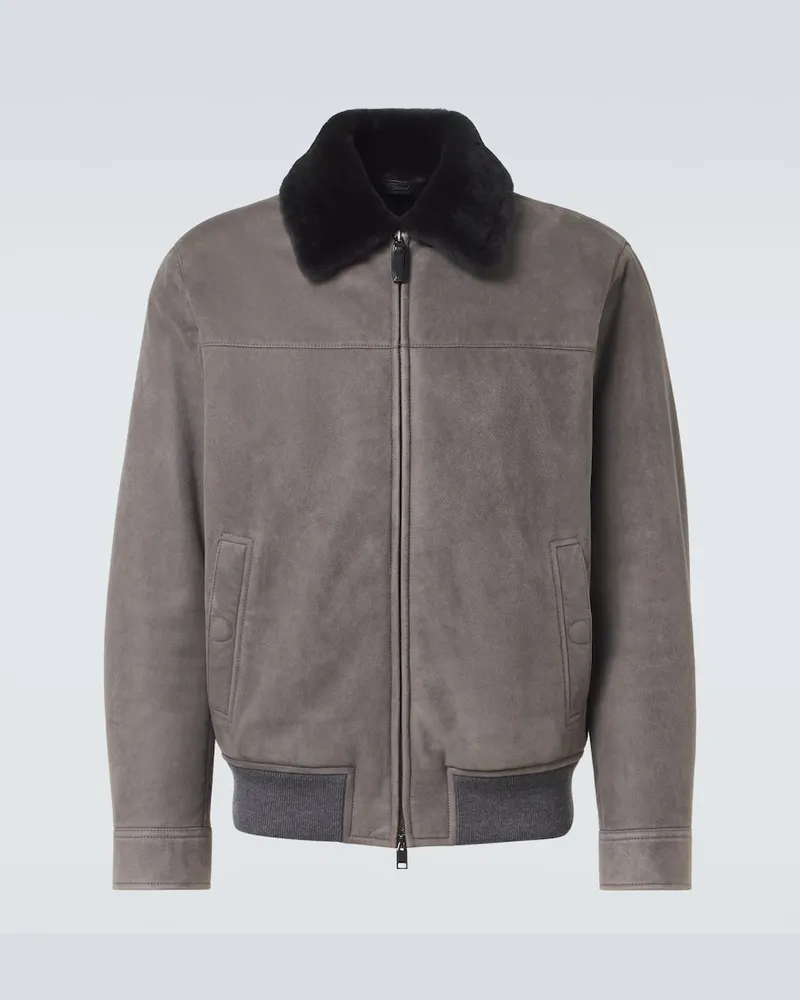 Brioni Jacke aus Veloursleder mit Shearling Grau
