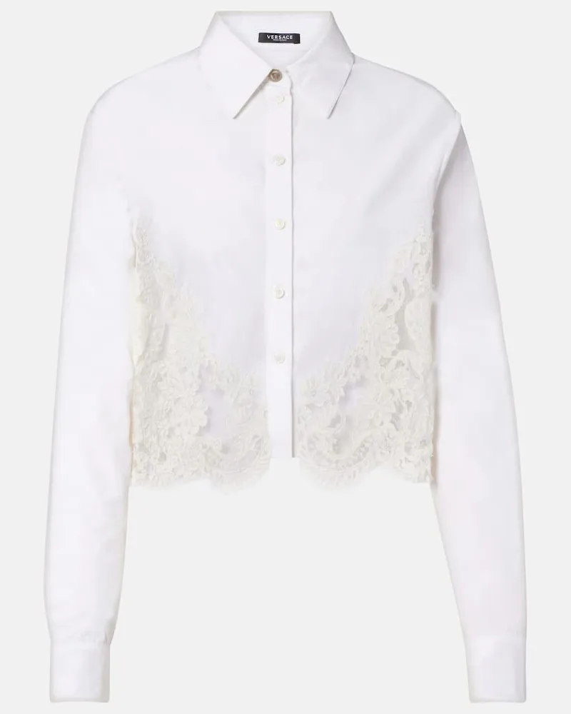 Versace Hemd aus Baumwollpopeline mit Spitze Weiß
