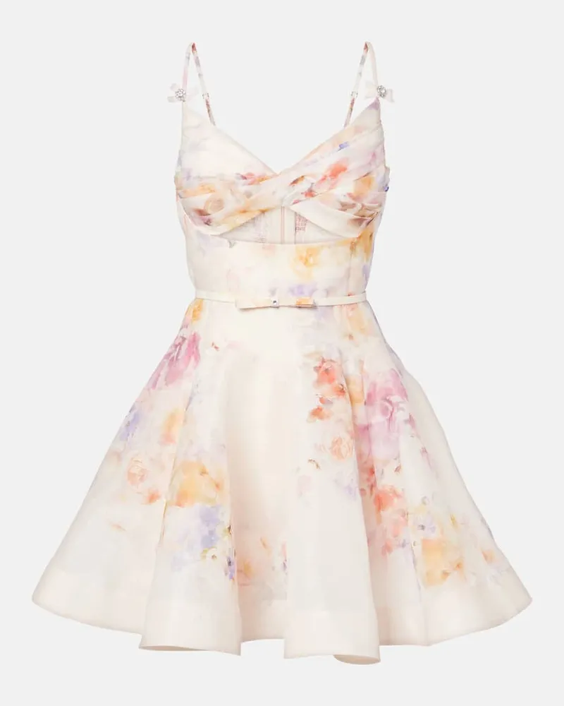 Zimmermann Minikleid Crush Twist aus Leinen und Seide Weiß