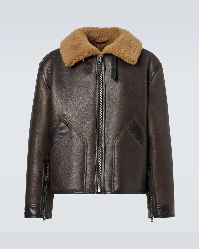 Christophe Lemaire Lederjacke mit Shearling Braun