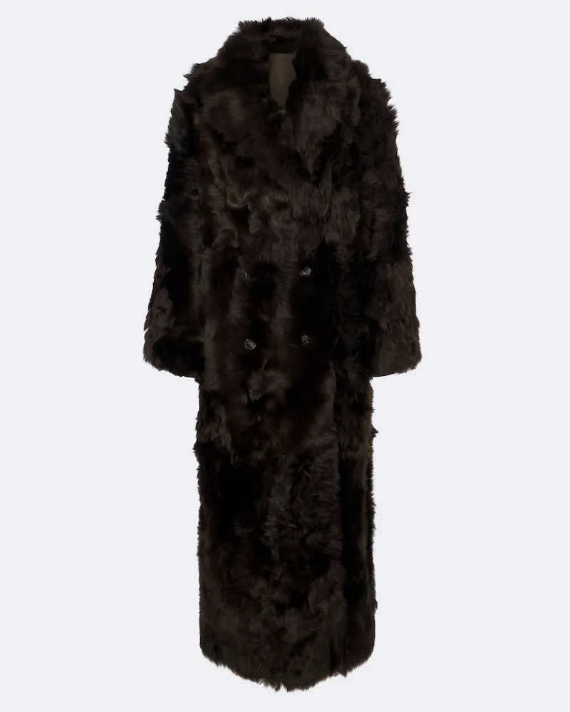 Yves Salomon Zweireihiger Mantel aus Shearling Braun