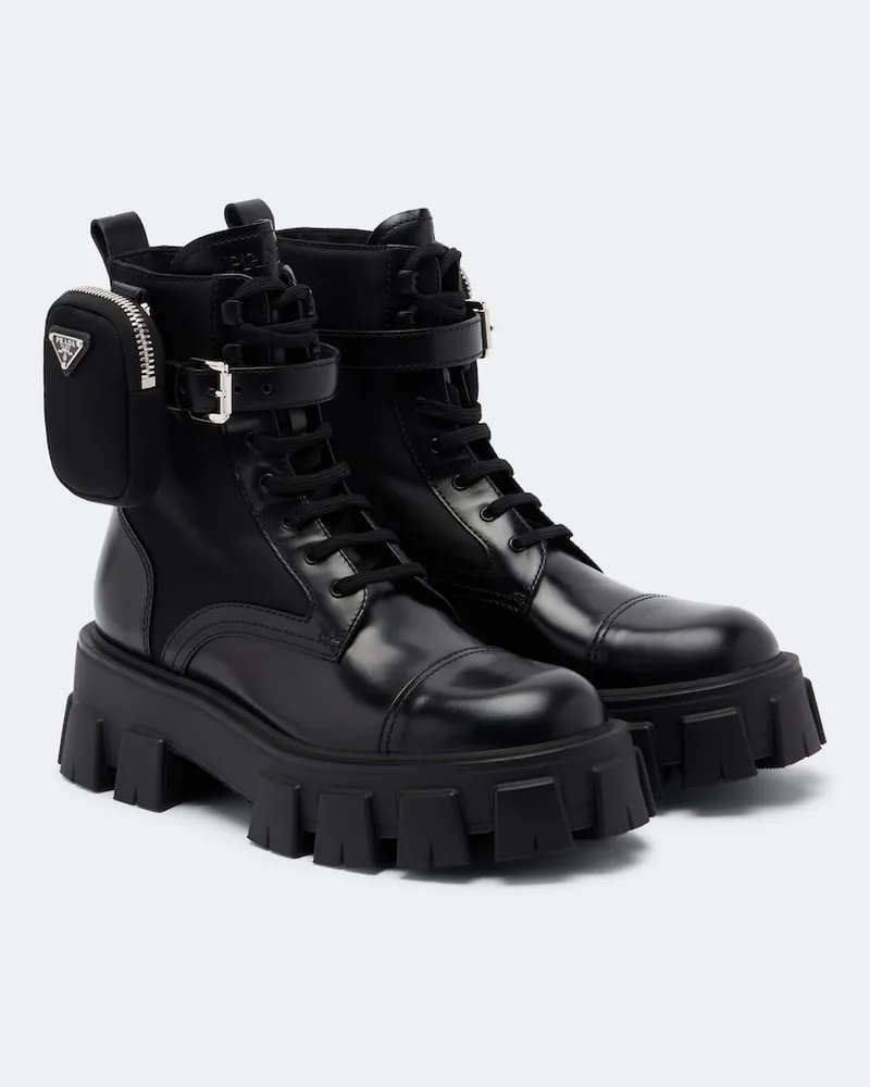 Prada Ankle Boots Monolith aus Leder Schwarz