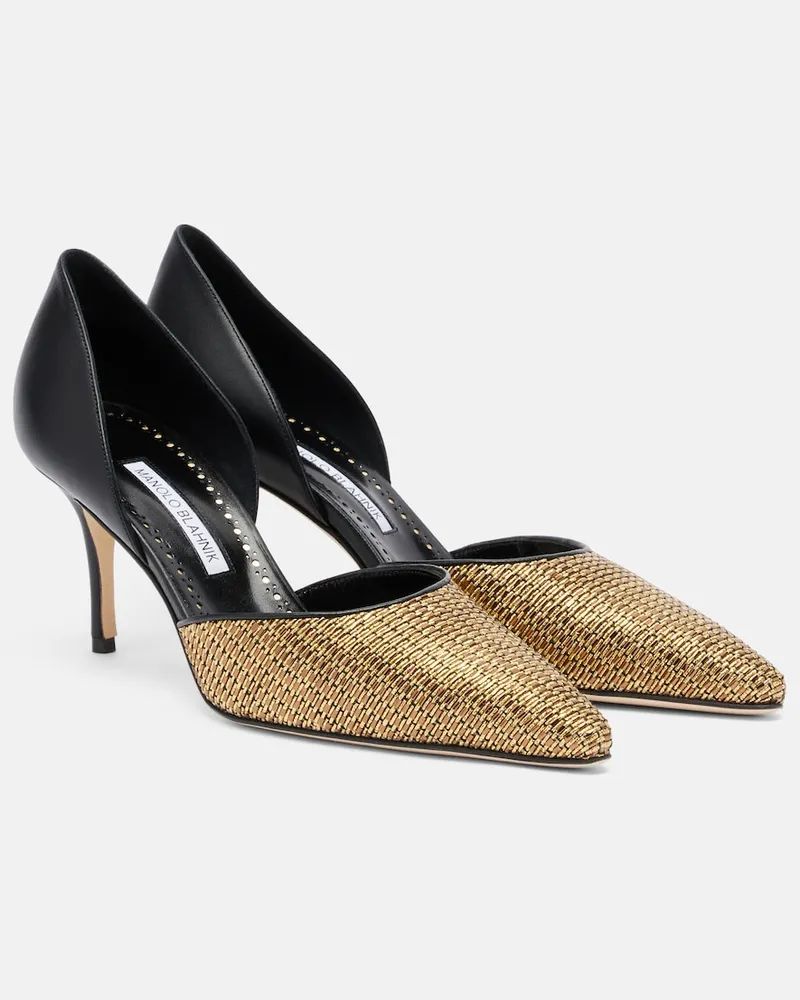 Manolo Blahnik Pumps Taylerbinu gewebt und mit Leder Gold