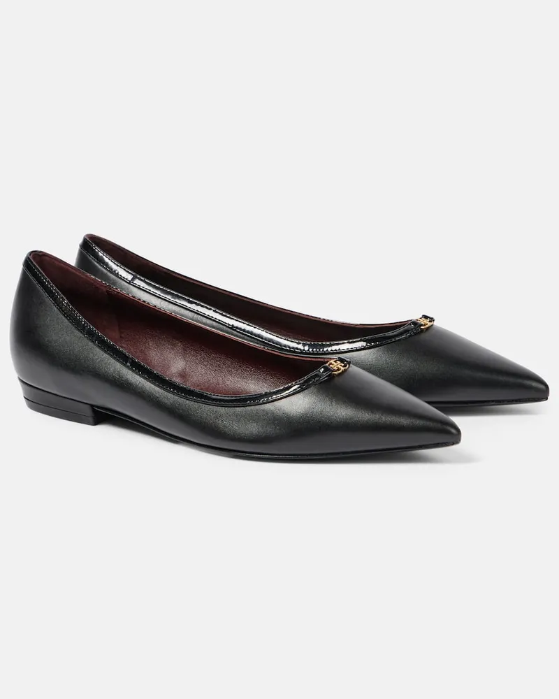 Tory Burch Ballerinas Double T aus Leder Schwarz