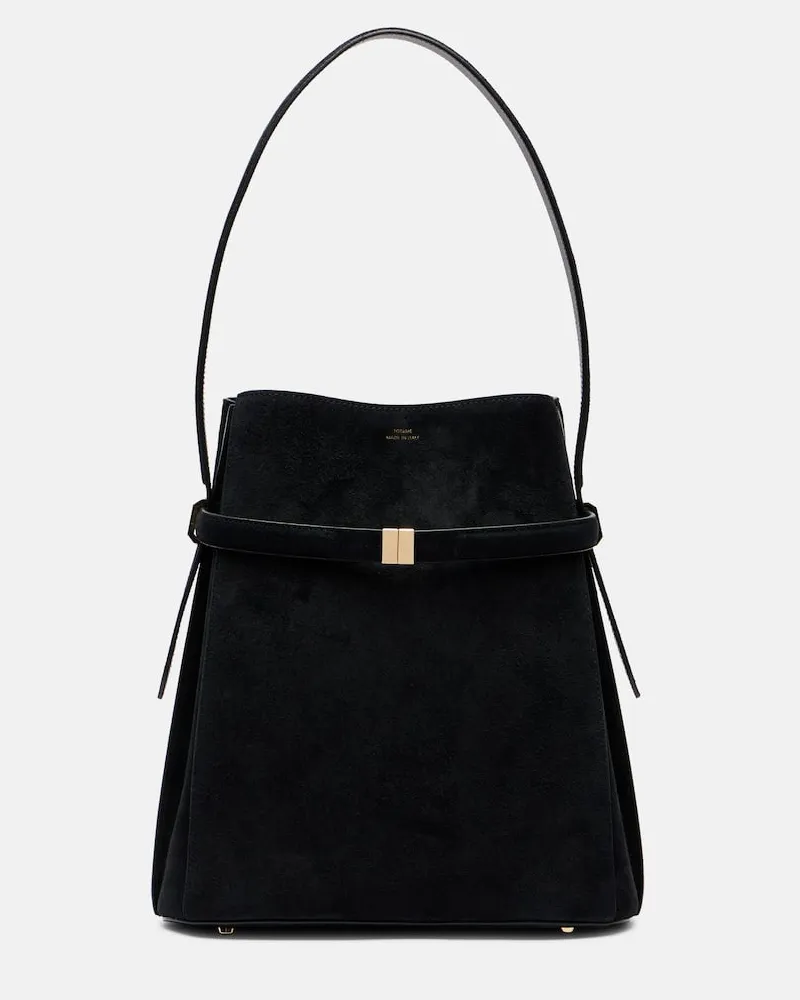 Totême Bucket Bag aus Veloursleder Schwarz