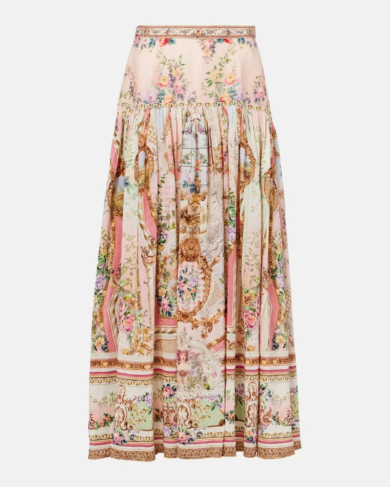 Camilla Maxirock aus Leinen und Seiden Multicolor