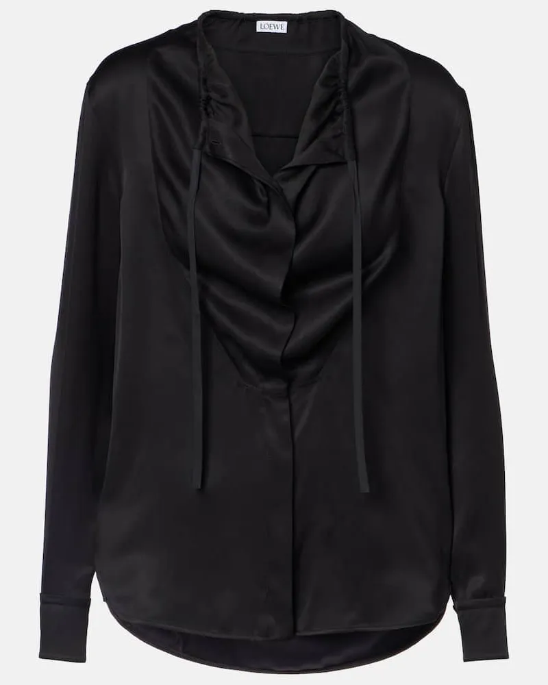 Loewe Top aus Seidensatin Schwarz