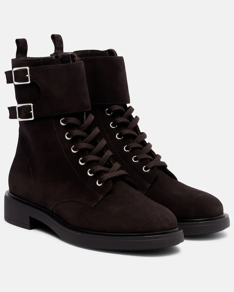 Gianvito Rossi Schnürstiefel aus Veloursleder mit Shearling Braun
