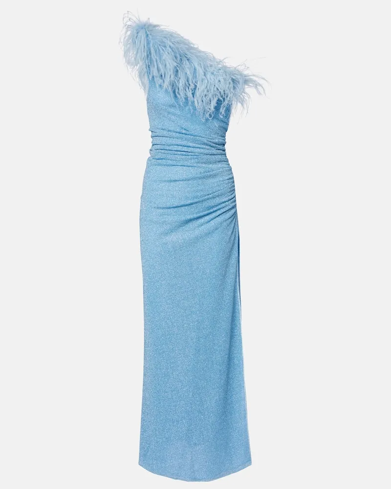 Oséree Oséree One-Shoulder-Maxikleid Lumière Plumage Blau