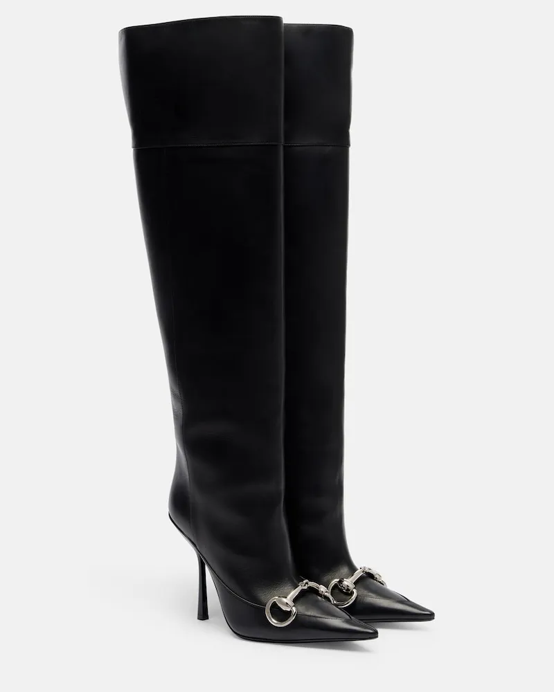 Gucci Stiefel Avenue Horsebit aus Leder Schwarz