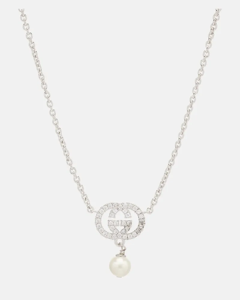 Gucci Halskette Interlocking G mit Kristallen Silber