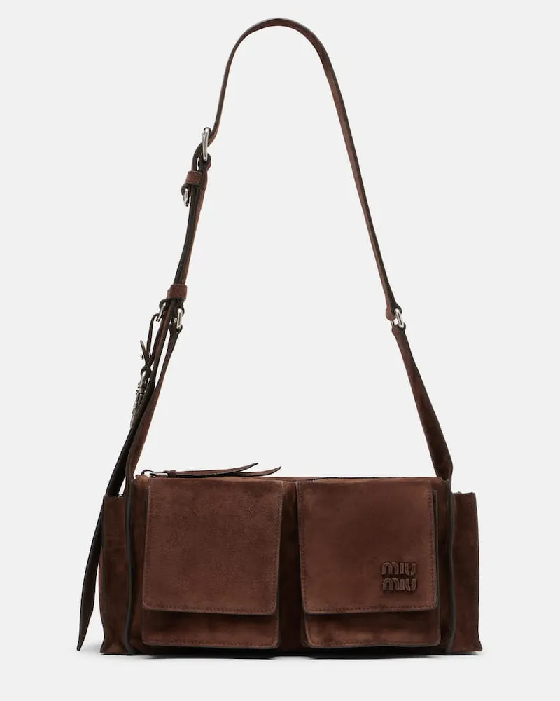 Miu Miu Schultertasche Utilitaire aus Veloursleder Braun
