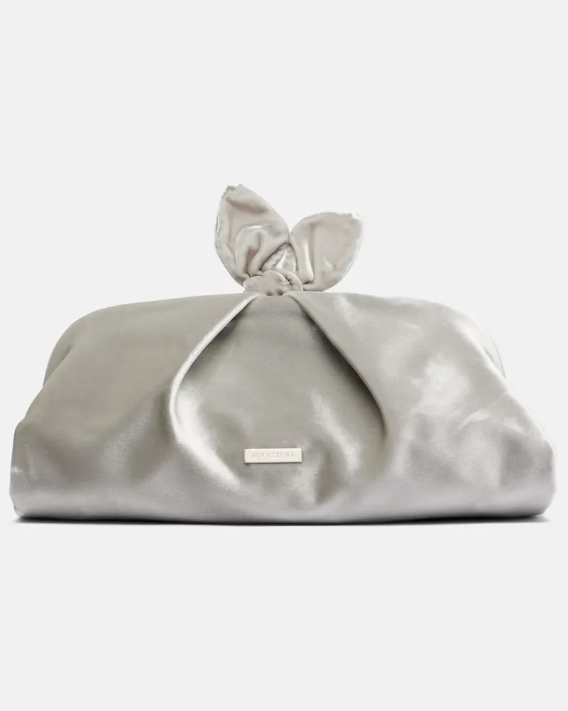Aquazzura Clutch Bow Tie Small aus Samt Silber