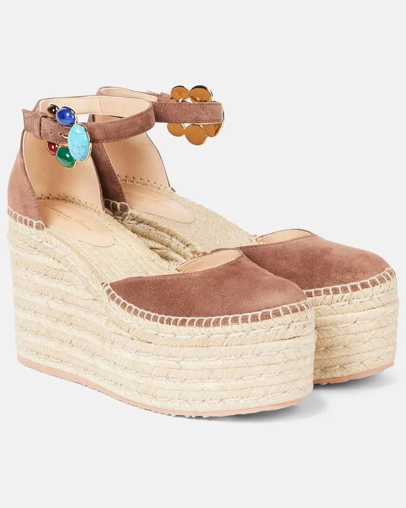 Gianvito Rossi Espadrille-Wedges Shanti 100 aus Veloursleder Braun